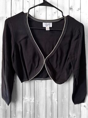🙋🏻‍♀️LOFT Black Cropped Stud-Trim Bolero Cardigan